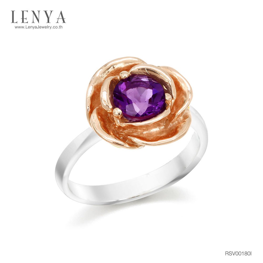 Lenya Amethyst Gemstone Ring Enhances Peace of Mind, Mindfulness, and Prosperity. Size 6 Mm. 925 Sterling Silver Body, Two-Tone Plating. ราคา 3,500 บาท*ส่งฟรี