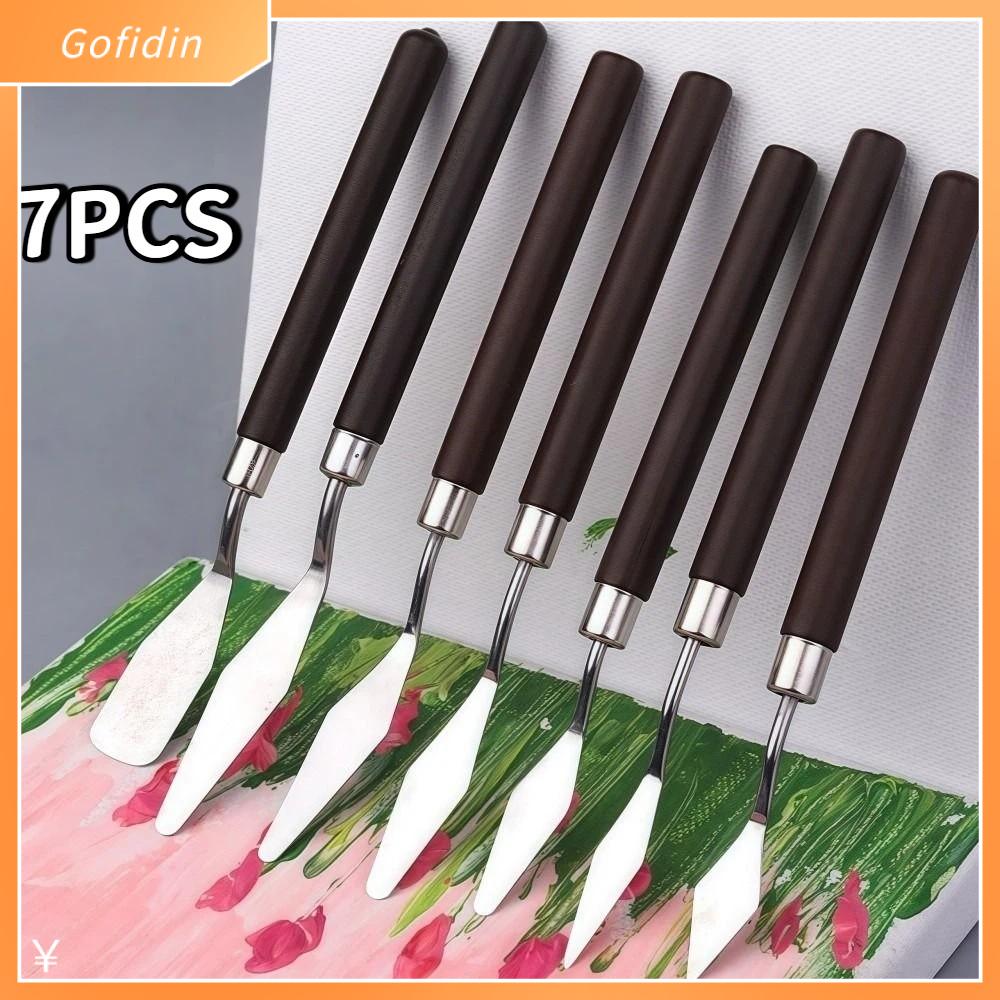 EWELLBE 7PCS Bằng gỗ Bộ cọ vẽ tranh sơn dầu nghệ thuật Thép không gỉ Nhẹ Xẻng trộn sơn màu nước Di động Bền bỉ Bộ cọ vẽ Công cụ vẽ
