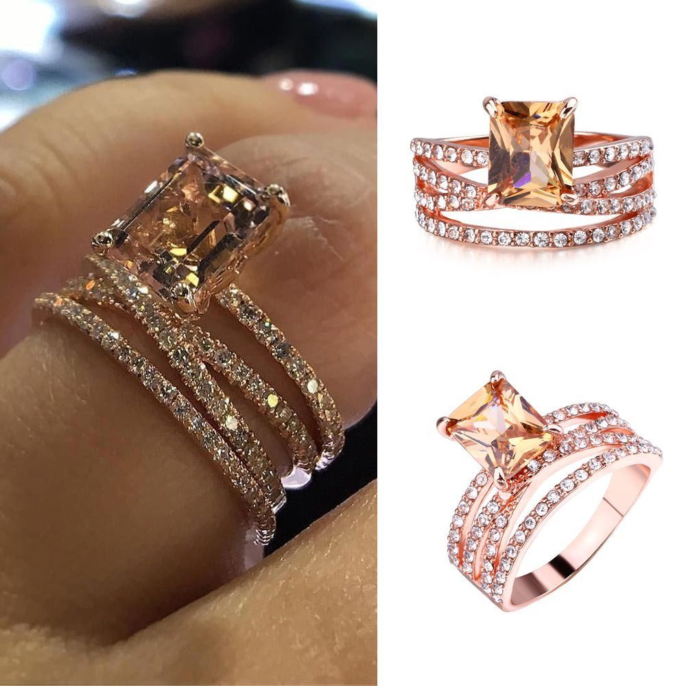 Biểu hiện authentic21ex7 2cps quà tặng trang sức trang sức thời trang phụ kiện trang trí Nhẫn nữ Nhẫn Zircon vuông Nhẫn kim cương đặt nhẫn đeo ngón tay
