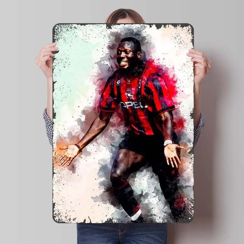 Biển kim loại George Weah - Poster thể thao trang trí phòng game, Nội thất chất lượng cao nghệ thuật treo tường phong cách retro