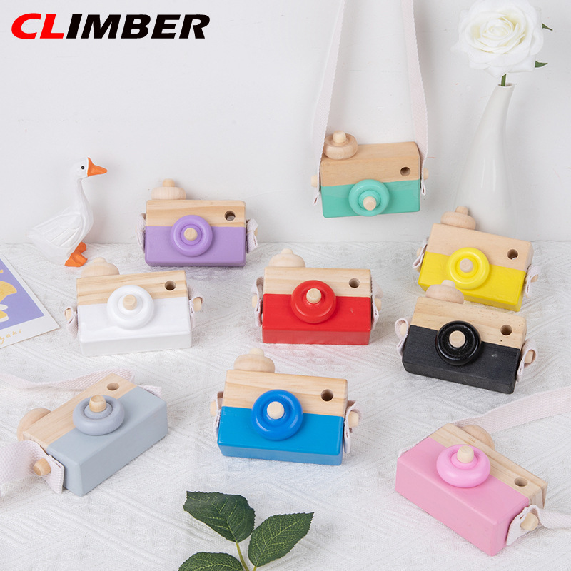 CLIMBER High Quality Mini Wooden Camera Toy For Toddlers Cute Neck Hanging