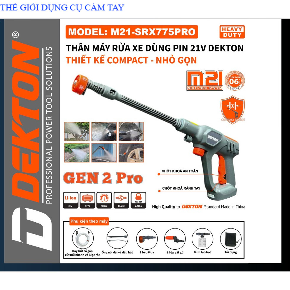 [NEW] THÂN MÁY RỬA XE DÙNG PIN 21V DEKTON M21-SRX775PRO - 40BAR / 260W THẾ GIỚI DỤNG CỤ CẦM TAY GIÁ SĨ