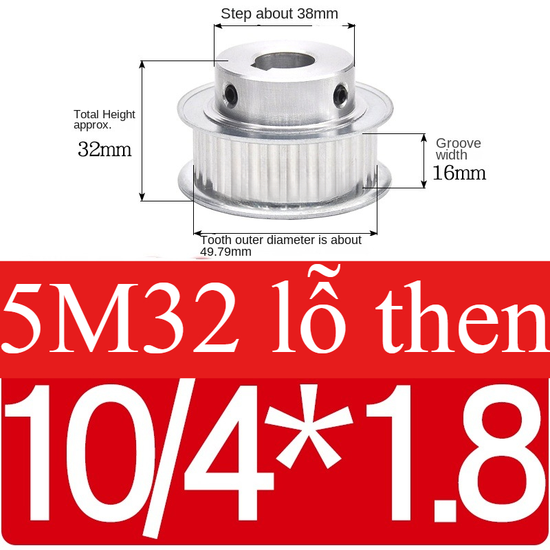 Bánh Răng Đồng Bộ 16bf Lỗ 10/4*1.8 | 5M 32 Răng BF Guangfa - Đột Bậc, Lỗ 5-25mm, Rãnh 16/21/27mm, Nhôm, Truyền Động Chính Xác Công Nghiệp