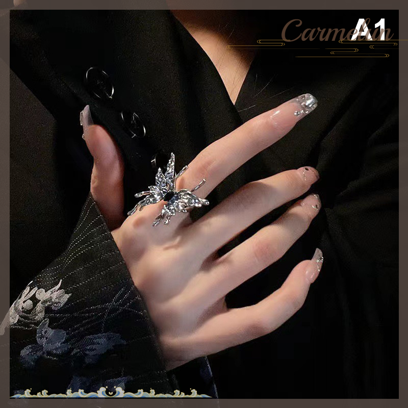 [Carmelun] Punk bất thường Nhẫn Hoa Văn bướm Gothic cổ điển sáng tạo thời trang duyên dáng bướm Nhẫn hở Nhẫn hip hop trang sức cho nữ Phụ nữ