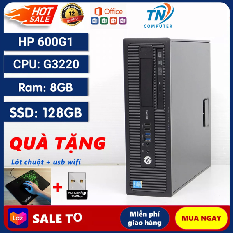 Case Đồng Bộ Giá Rẻ ⚡Freeship⚡ Máy Tính Để Bàn Văn Phòng - HP 600G1 (G3220/Ram 8G/SSD 128GB) - Tặng USB Wifi - Bảo Hành 12 Tháng