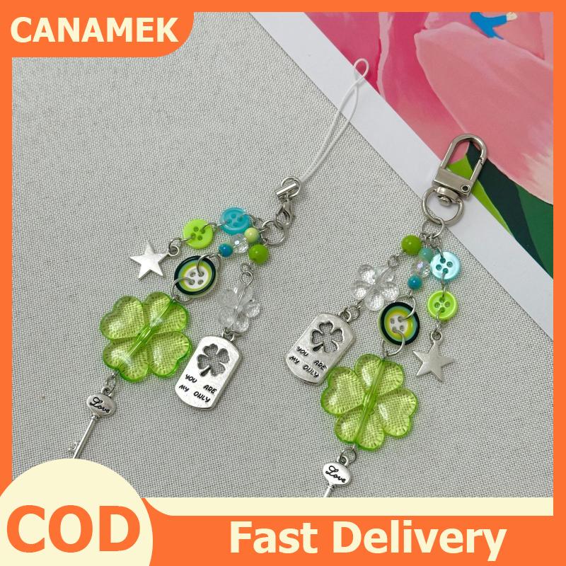 CANAMEK 1 Piece Star Colorful Button Pendant Anime Green Four Leaf Clover Cosplay Keychain Phone Chain Key Chain Jewelry Accessory Props