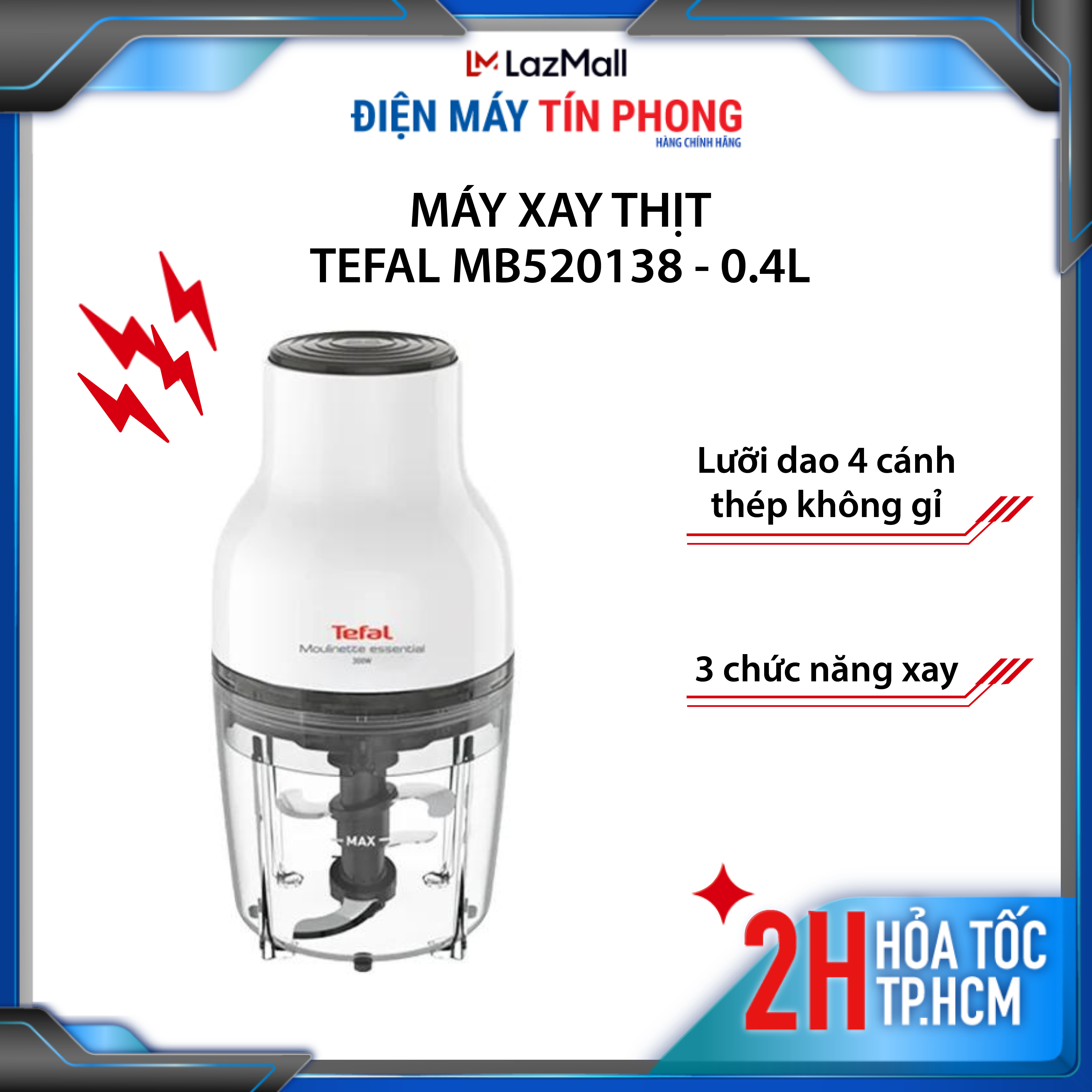 Máy xay thực phẩm Tefal Essential MB520138 - Dung tích 0.4L, màu trắng