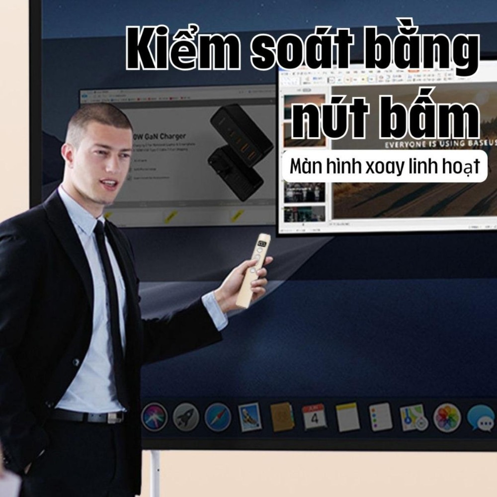 Kết nối không dây tiện lợi Điều khiển từ xa đa chức năng Tương thích với nhiều thiết bị: máy chiếu, TV và máy tính bảng Điều khiển từ xa trình chiếu với màn hình hiển thị kỹ thuật số Được thiết kế dành cho người thuyết trình và giáo viên