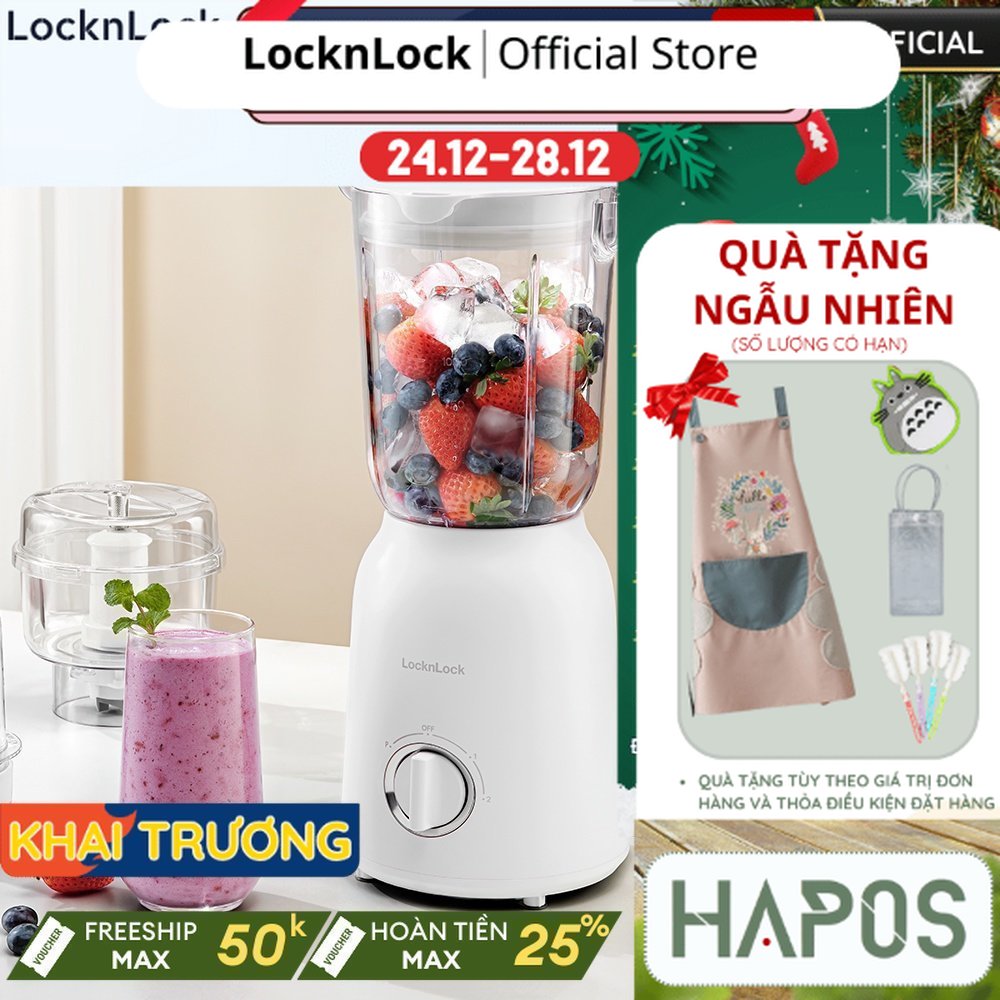 Máy xay sinh tố Locknlock đa năng 1.5L EJM416WHT Multi Blender 800W - 3 cối nghiền nhuyễn đá có lọc 