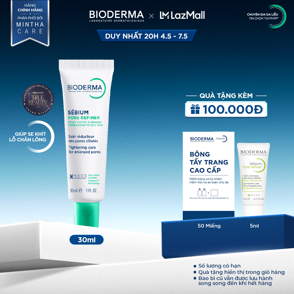 Kem dưỡng se nhỏ lỗ chân lông cho da hỗn hợp và da dầu Bioderma Sebium Pore Refiner - 30ml