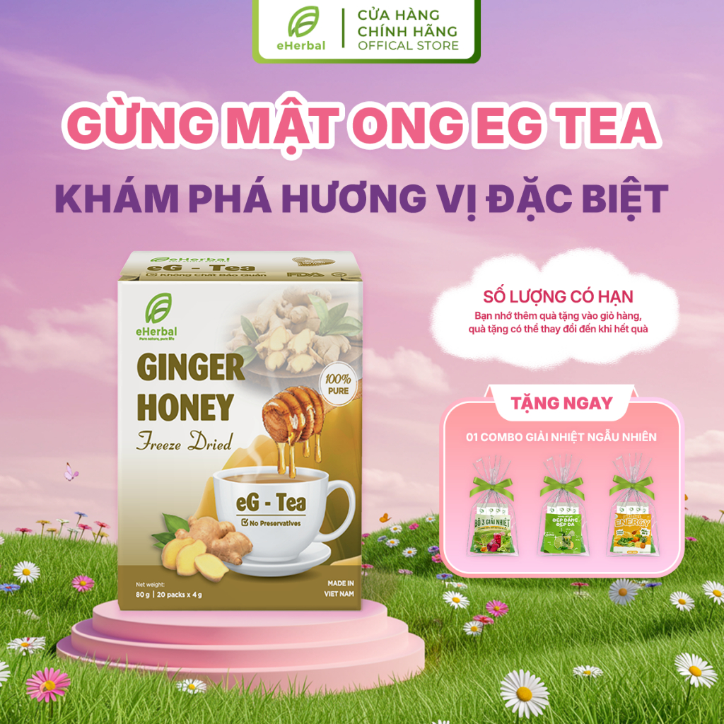 Bột Trà Gừng Mật Ong Sấy Thăng Hoa Eherbal (Hộp 80g)