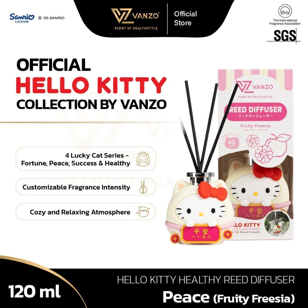 VANZO Hello Kitty Healthy Reed Diffuser 120ml | Cute Home & Room Air Freshener | Long-Lasting Fragrance | Ready Stock Malaysia