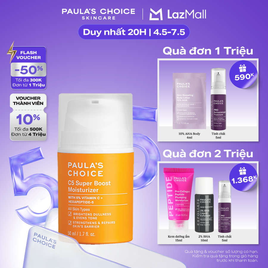 Kem dưỡng ẩm Vitamin C làm sáng da và tăng sinh collagen Paula's Choice C5 Super Boost Moisturizer 50ml 2900