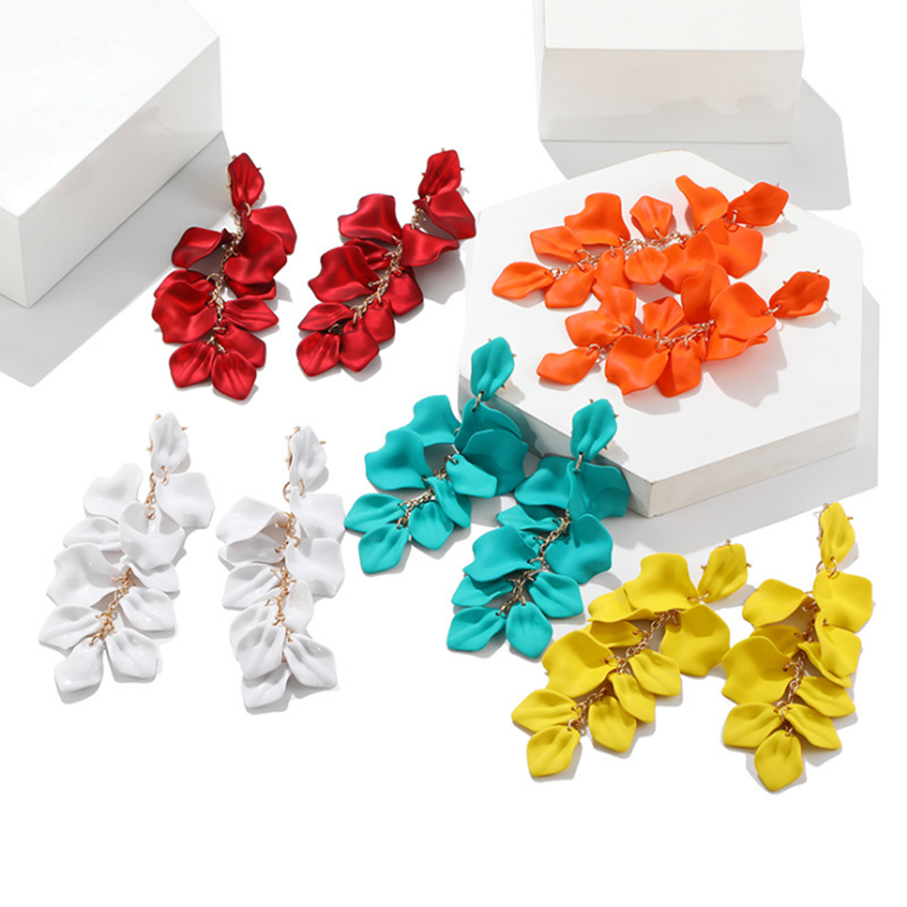 ZHANXENG498 2021 Allergy Proof Ear Stud Wholesale Acrylic For women gift Rose Petal Earrings Long Dangle Earrings