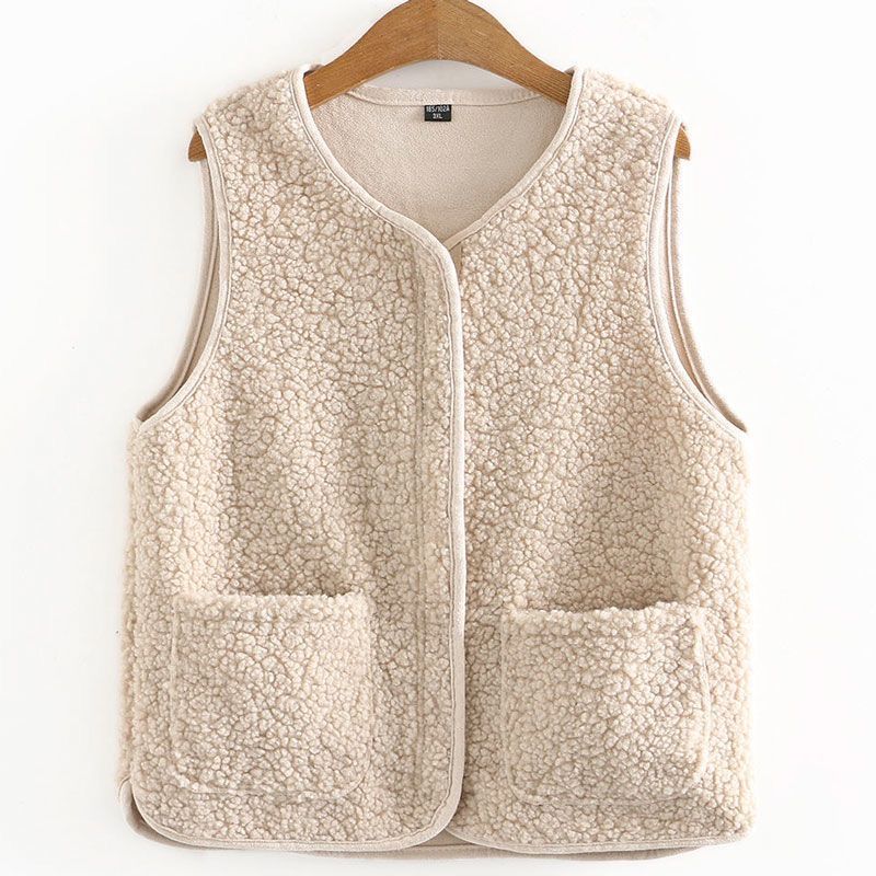 Jacket Women Plus Size Solid Color Lambs Plush Ladies Vest Autumn Winter Korean Style Sleeveless Female Warm Waistcoat