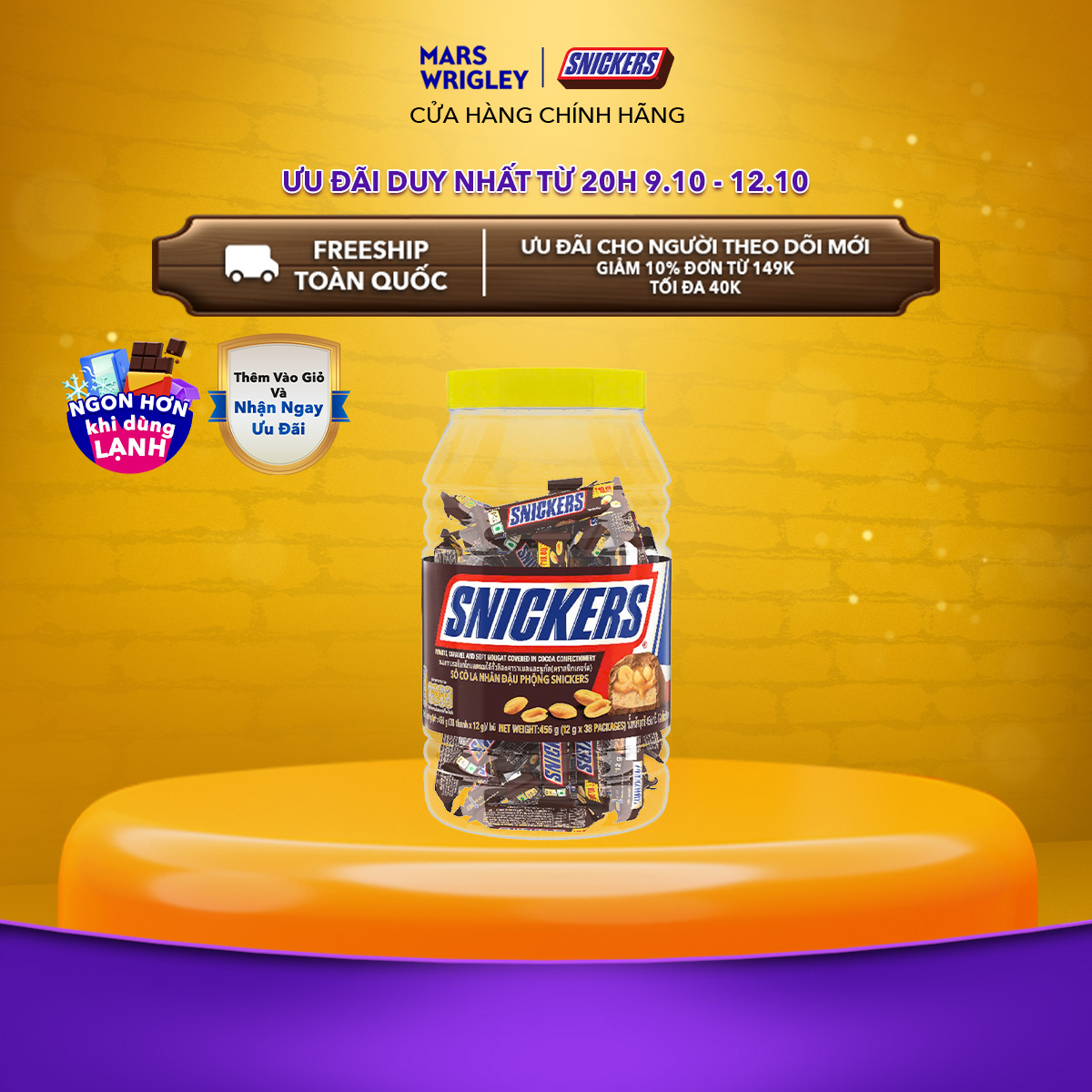 Hũ kẹo sô cô la nhân đậu phộng Snickers jar (38 thanh x 12g)