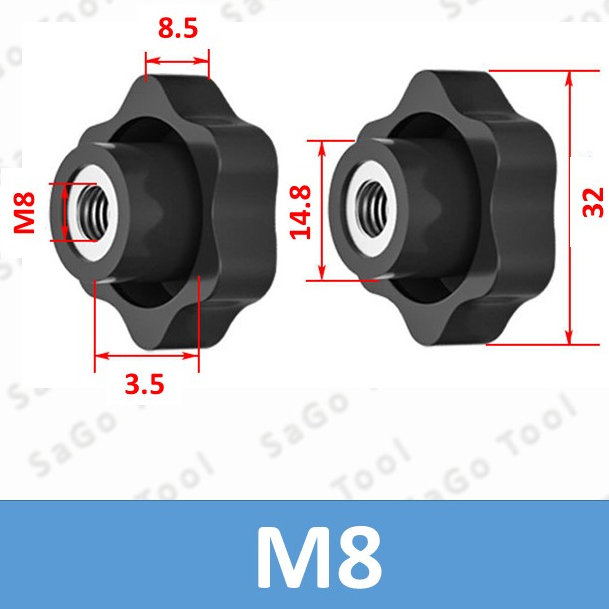 Núm vặn hoa mai 5 cánh ren âm tay vặn nhanh vỏ nhựa M4 M5 M6 M8 M10 Ốc vặn đầu nhựa tiện dụng