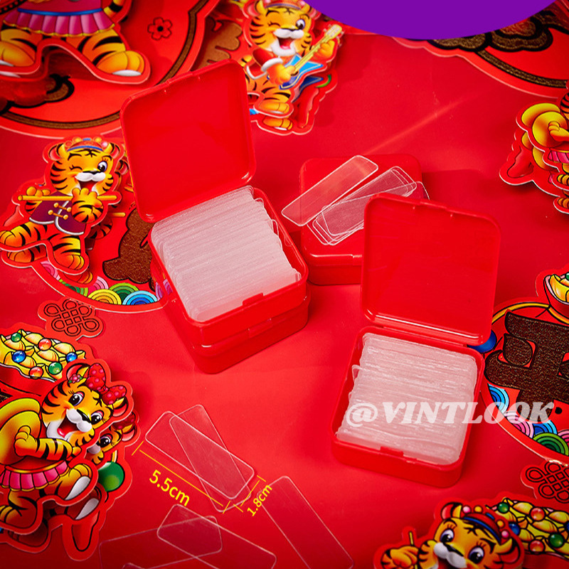 VINTLOOK Special double-sided tape for sticking couplets, no traces, transparent and no residue, boxed double-sided stickers, strong stickiness, Spring Festival couplets, post-it notes, copy ราคา  9 บาท*ส่งฟรี