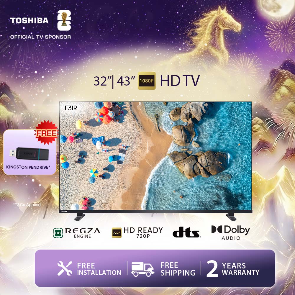[Online Exclusive] Toshiba 32" FHD / 43" FHD Smart TV / Regza Engine / Dolby Audio / Television - 32E31RP / 43E31RP - Jenama Toshiba Harga 779 Ringgit*Penghantaran Percuma