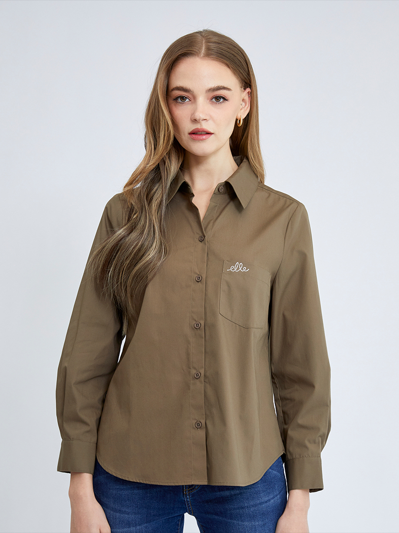 ELLE เสื้อเชิ๊ตสตรีผ้า COTTON แขนยาว ทรงBASIC กระเป๋าอกรีดเพชรโลโก้ ELLE รุ่น W3B223 (มีให้เลือก 2 สี) ราคา 890 บาท*ส่งฟรี