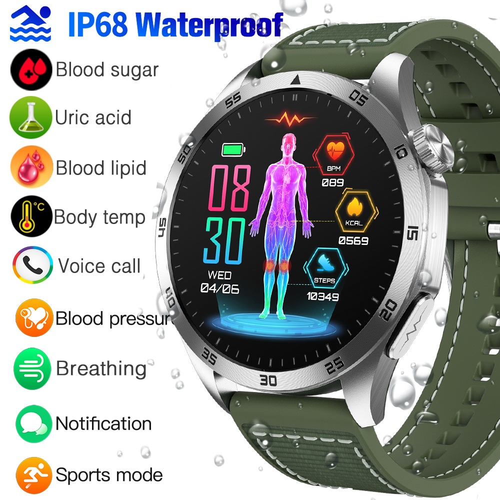 ET485 Smart Watch Smartwatch For Men Women Blood Lipid Uric Acid Blood Glucose ECG Body Temperature Blood Pressure Monitoring Bracelet Bluetooth Call Waterproof Sport Fitness Tracker ราคา 1,199 บาท*ส่งฟรี