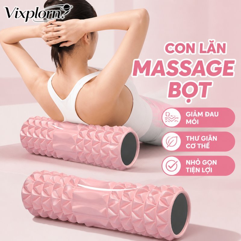 Vixplorn Con lăn tập Yoga foam roller gai massage giãn cơ phục hồi sau tập pilates gym bề mặt chống trượt chiều dài 45