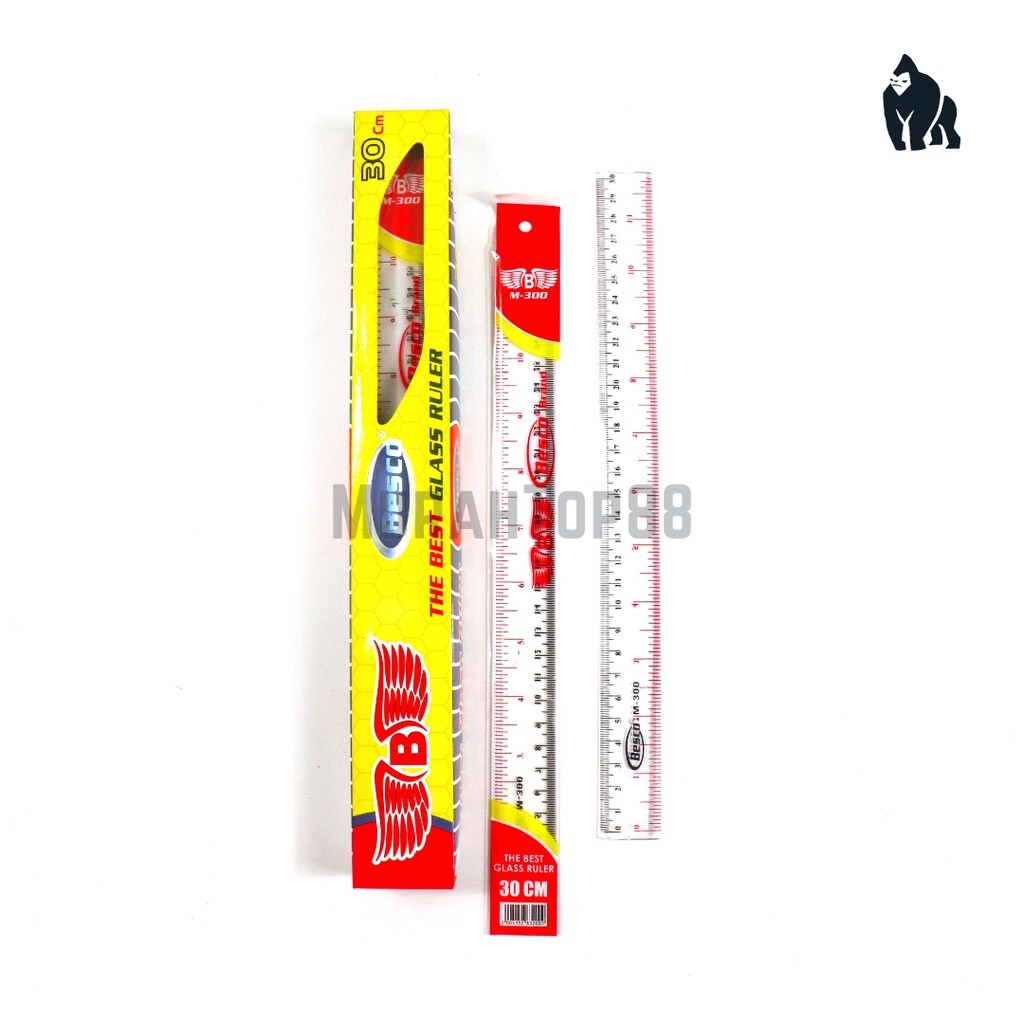 Penggaris Plastik 30 cm Besco / Garisan Bening M-300 / Glass Ruler Transparant Murah
