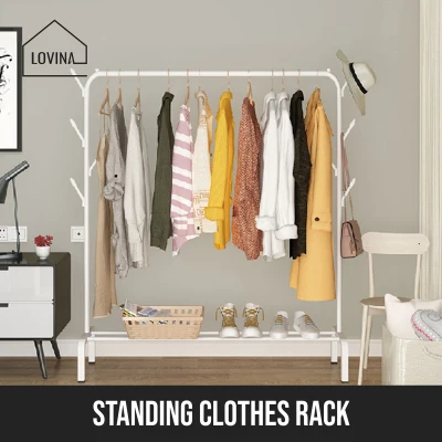 STURDY STEEL STANDING CLOTHES HANGER RACK STAND COAT CLOTHING HANGING DRYING ORGANIZER
