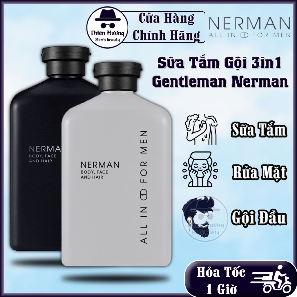 Sữa Tắm Nam 3 In 1 NERMAN Gentleman - Dầu Gội Nam Nerman Hương Nước Hoa Cao Cấp - Sữa Rửa Mặt Nam Giới Sạch Sâu