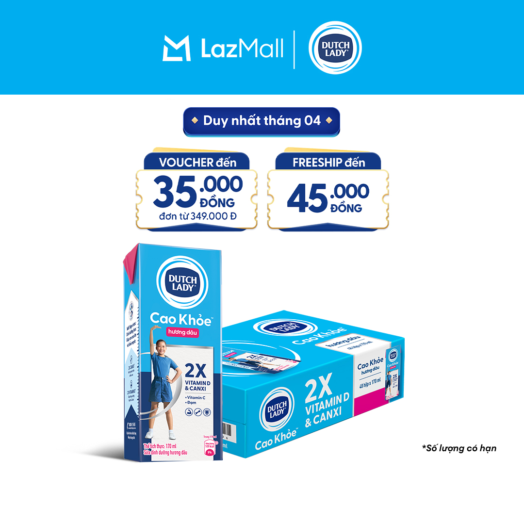 Thùng 48 Hộp Sữa Dutch Lady Cô Gái Hà Lan Cao Khỏe Hương Dâu 170ml (48x170ml)