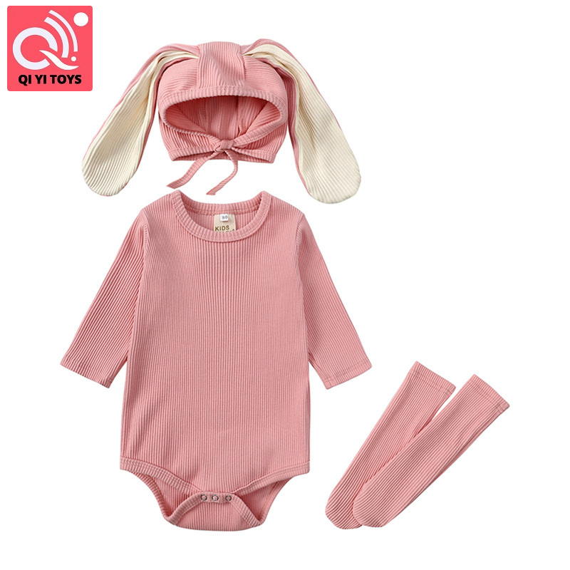 Bé Bộ đồ áo liền quần cho bé gái tay áo dài bodysuit Jumpsuit với Tie mũ hình thỏ & bọc ấm chân Bộ tất trẻ sơ sinh trang phục