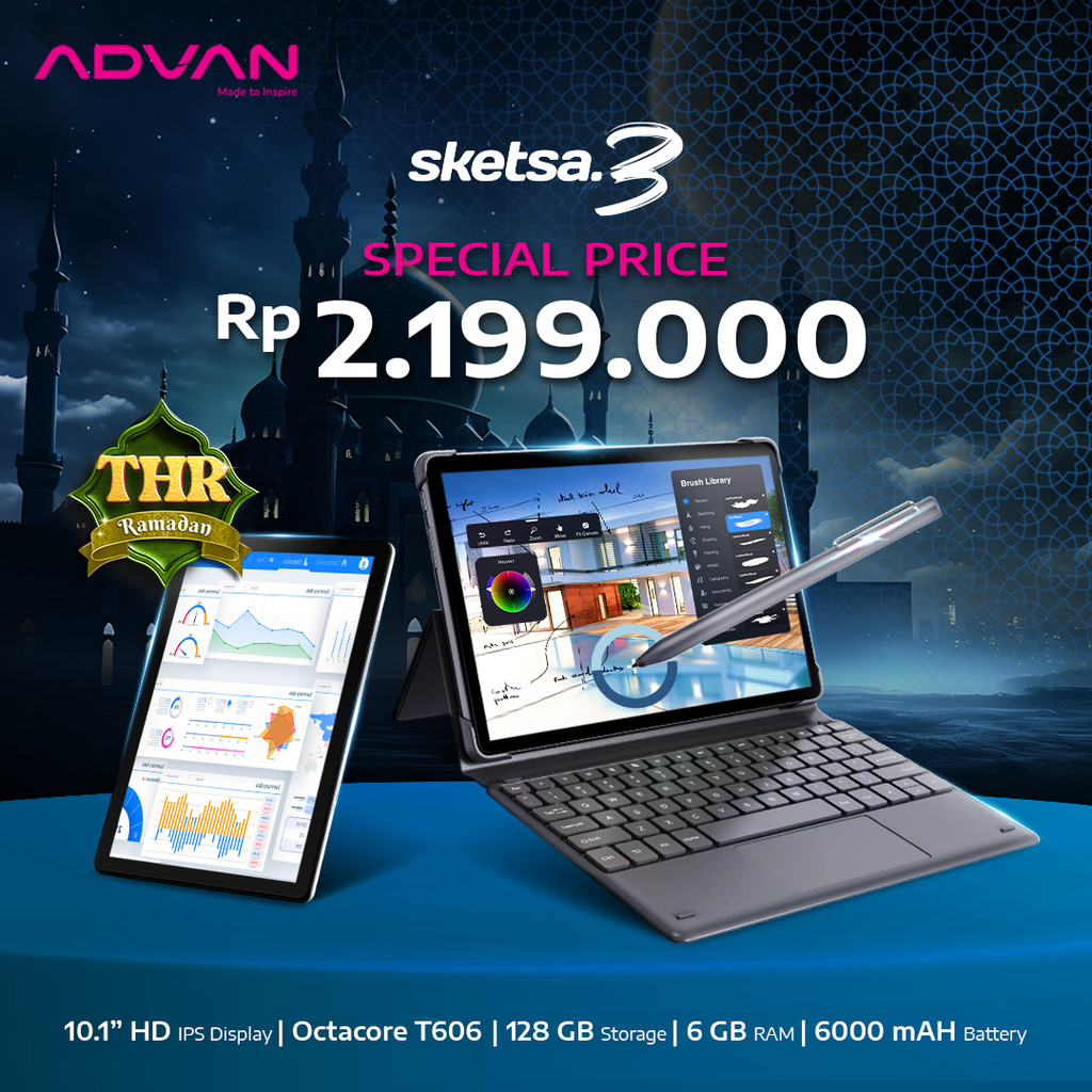 [XR Ramadan] advan tab sketch 3 Layar 10.1 ”HD IPS 128GB + Ram 6GB Tiger t606 Android 13 dual SIM card free keyboard & stylus pen Giá 2,399,000 Đồng*Miễn phí vận chuyển
