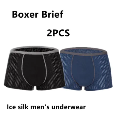 (2 Pieces) Men Man Breathable Bamboo Fiber Cotton Underwear Boxer Brief