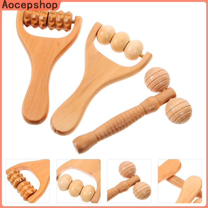 Aocepshop 3 Pcs Neck and Waist Soothing Massage Tool 3pcs Wood Back Rollers for Rolling Foot Body Lymph