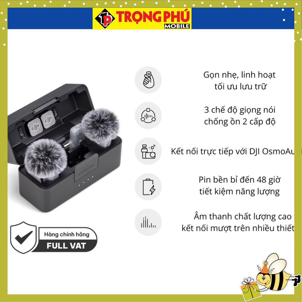 Micro thu âm DJI Mic Mini 2 (2 TX + 1 Mobile RX + Charging) 2 mic + 1 thu cho điện thoại + hộp sạc + phụ kiện - CH2