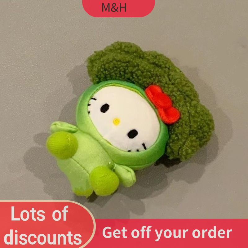 MH Kawaii Bông Cải Xanh Hello Kitty sang trọng Mặt dây chuyền phim hoạt hình chiên Tôm Sanrio KT Mèo Nhồi búp bê Keychain xe vòng chìa khóa túi trang trí