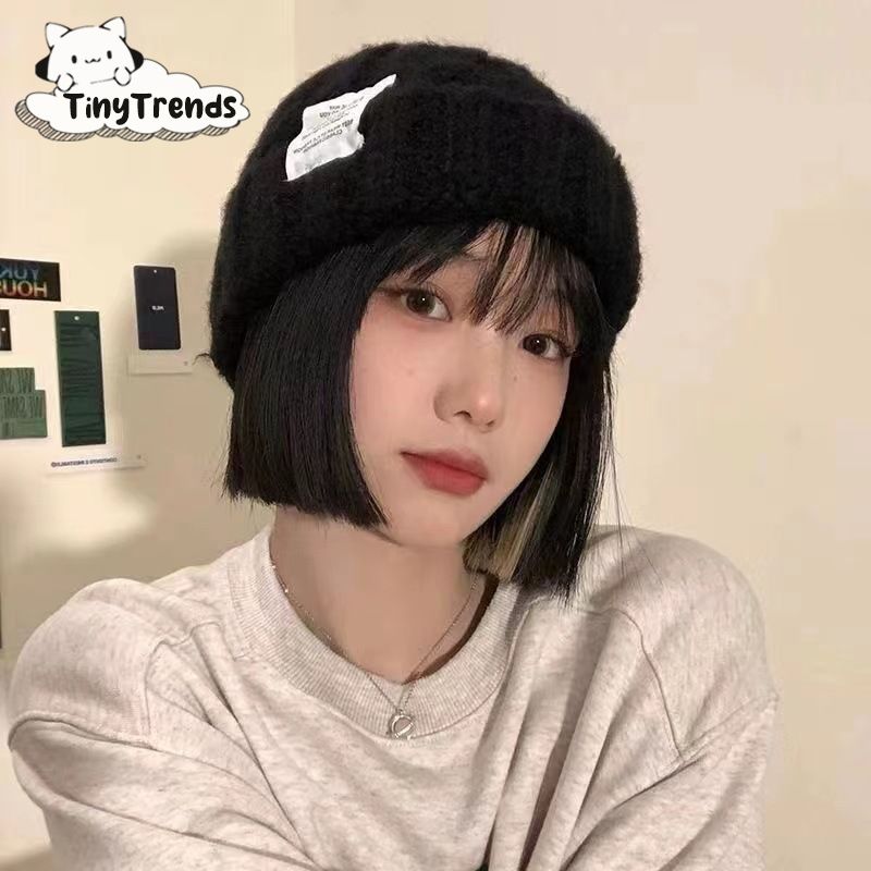 TinyTrends Winter Japanese and Korean Style Warm Hat Female Twist All-Match Outdoor Sleeve Cap Face-Showing Primary School Student Fall Winter Trend Knitted Hat ราคา 30 บาท*ส่งฟรี