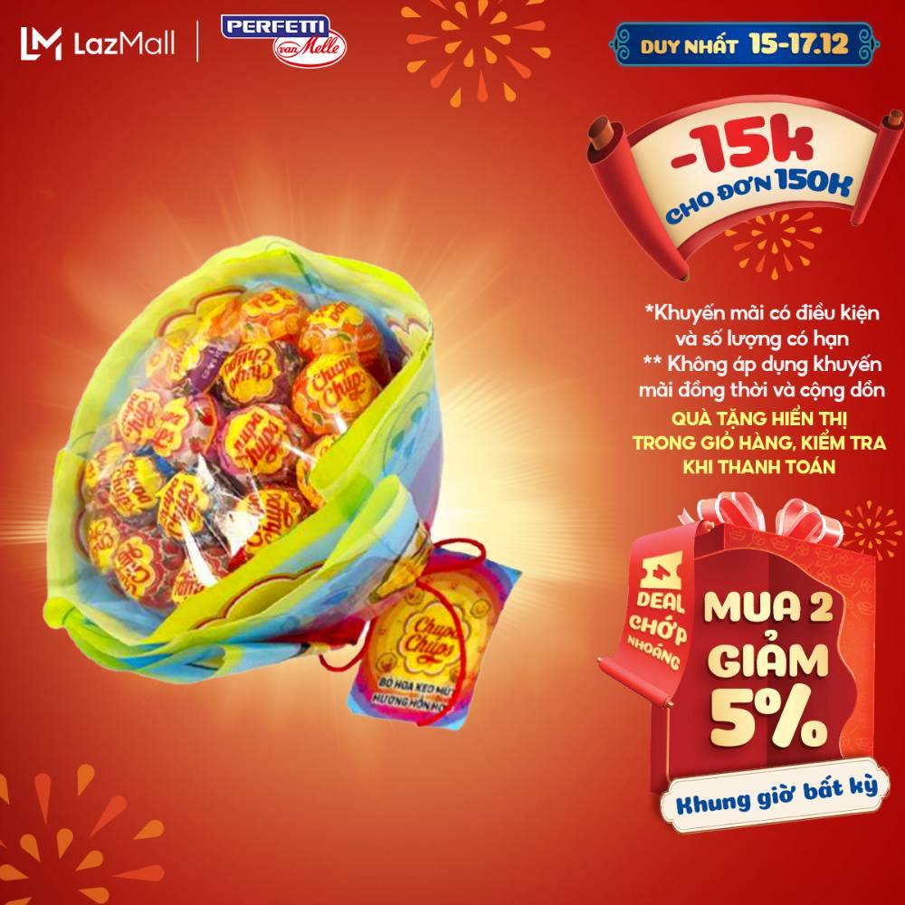 Kẹo mút Chupa Chups hình dáng Bó hoa hồng hương trái cây 19 que kẹo phù hợp tặng người thương nhân dịp đặc biệt