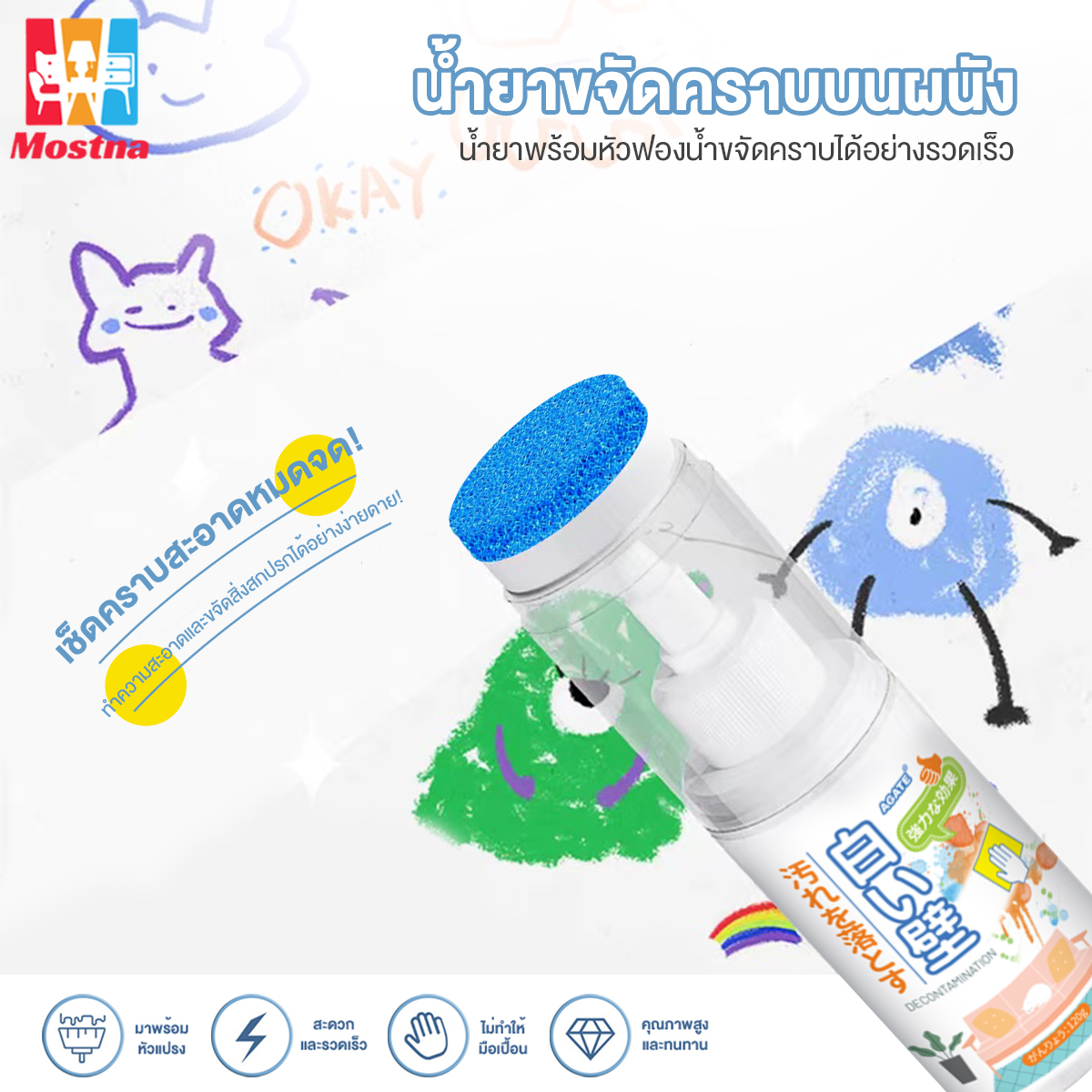 【Agate ของแท้】ครีมทำความสะอาดคราบผนัง ครีมลบรอยเปื้อนผนัง ครีมเช็ดคราบผนัง ครีมลบรอยดำ ลบรอยเปื้อนสี ลบรอยดินสอสี ราคา 57 บาท*ส่งฟรี