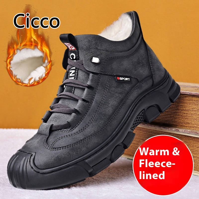 Cicco Nam Mùa Đông bốt giữ ấm với lót lông, giầy trượt tuyết chất liệu da PU không thấm nước