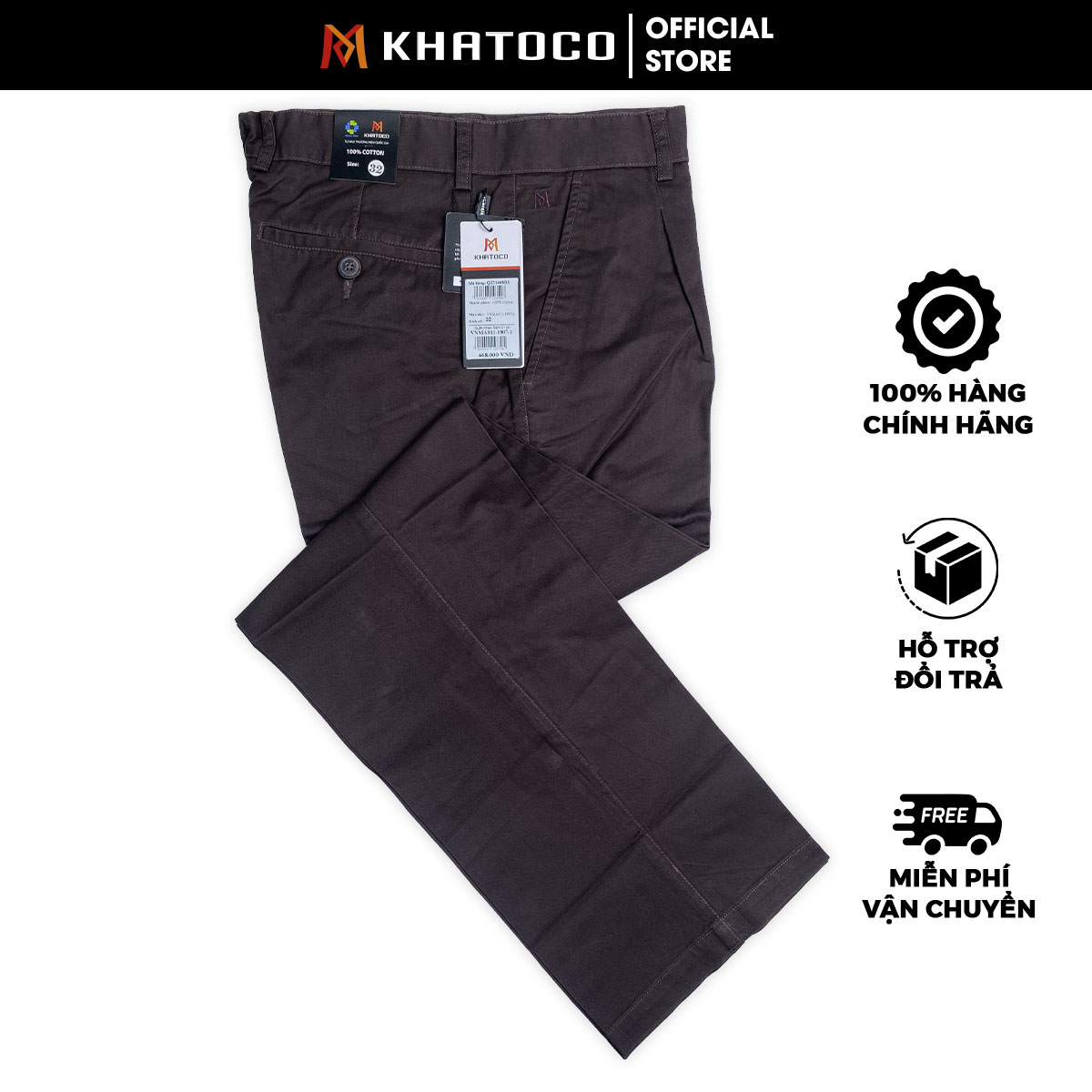 KHATOCO SALE - Quần Khaki Khatoco, Màu Nâu Sẫm, Quần kaki nam Form Regular, Cotton Cao cấp