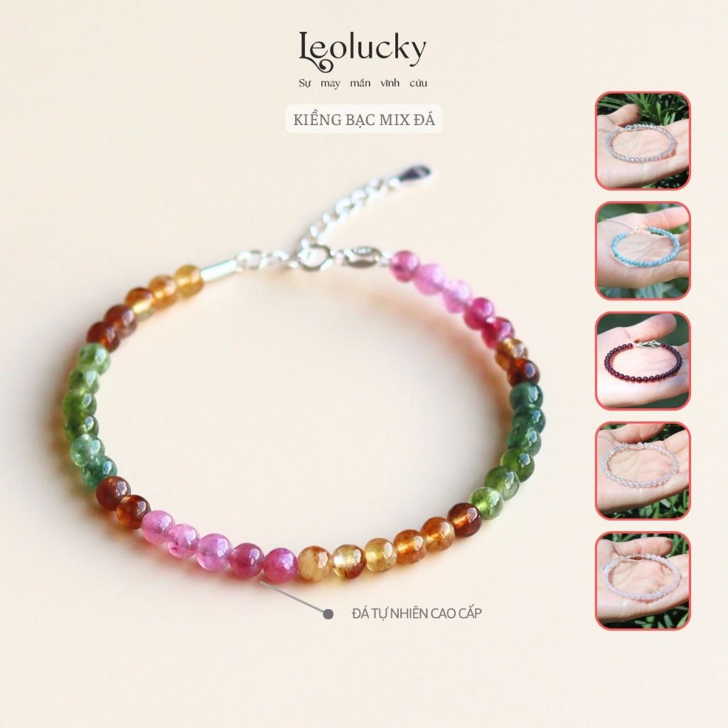 Kiềng bạc đính đá phong thủy 4 li Leolucky không có bi bạc