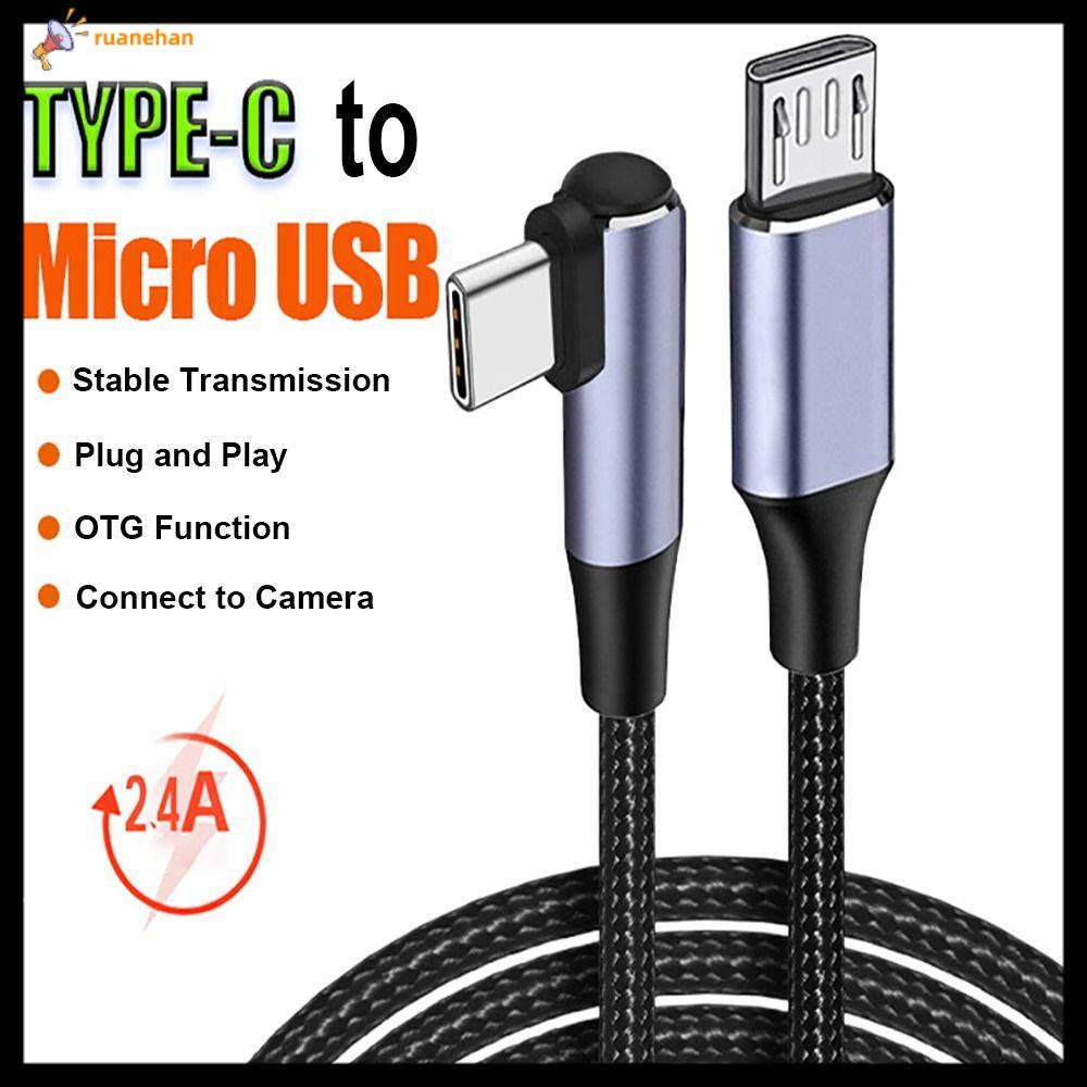 RUANEHAN 100cm Cáp dữ liệu Sạc nhanh 90 độ USB Type C sang Micro USB Khuỷu