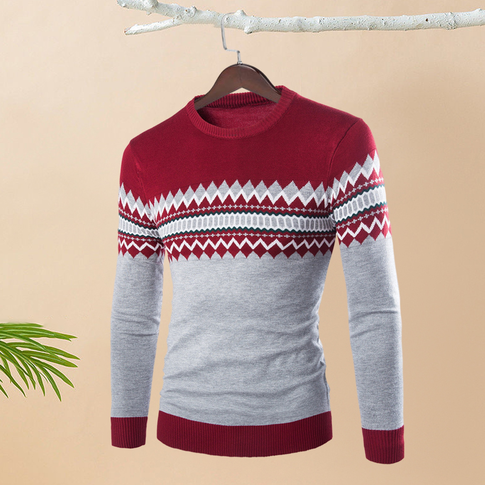 Trendy Round Neck Striped Sweater Men Loose Fit Sweater Men's Winter Sweater Classic Crew Neck Long Sleeve Thick Warm6_voghion.com