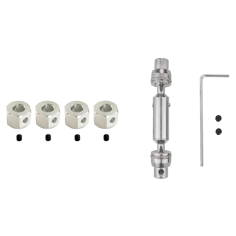 (GDSW) 1set Metal CVD Drive Shaft for D12 C24 C34 MN D90 MN99S & 4PCS 5mm to 12mm Metal Combiner Wheel Hub Hex Adapter