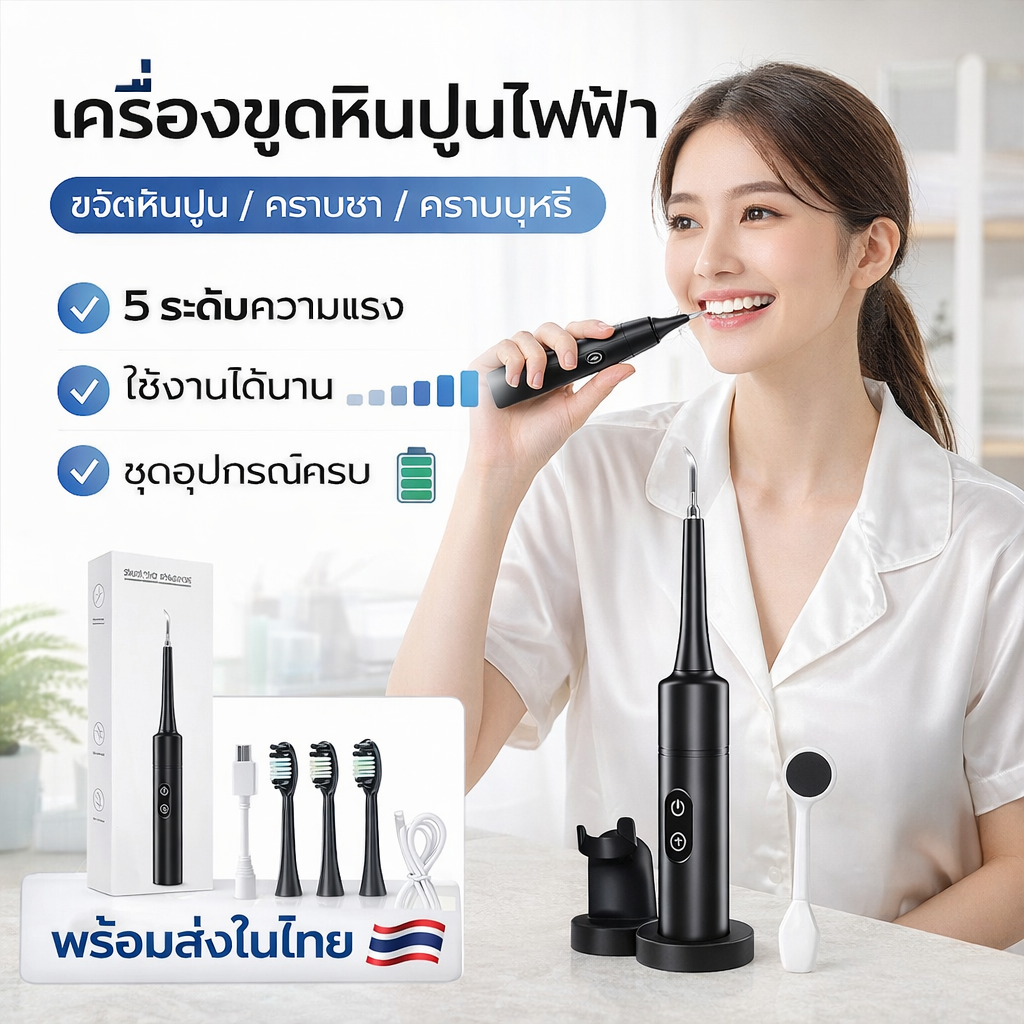 ผลิตภัณฑ์ความงามและการดูแลผิว WOOQQI Portable Smart Electric Toothbrush with 5 Modes Using Ultrasonic Technology. Can Be Charged at Home ราคา 128 บาท*ส่งฟรี