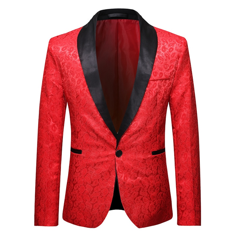Red Nightclub Shawl Collar One Button Blazer Men 2023 Brand Paisley