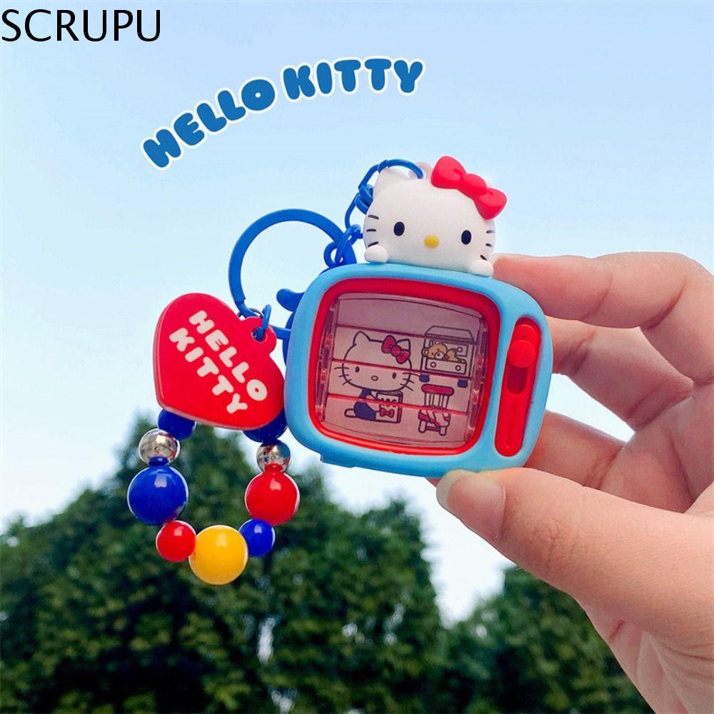 SCRUPU trang trí túi Móc khóa Tivi hình mèo KT Hạt Tình Yêu dây chuyền Túi đồ chơi nhỏ Ins Trái Tim Đồ chơi mèo Kitty Túi treo