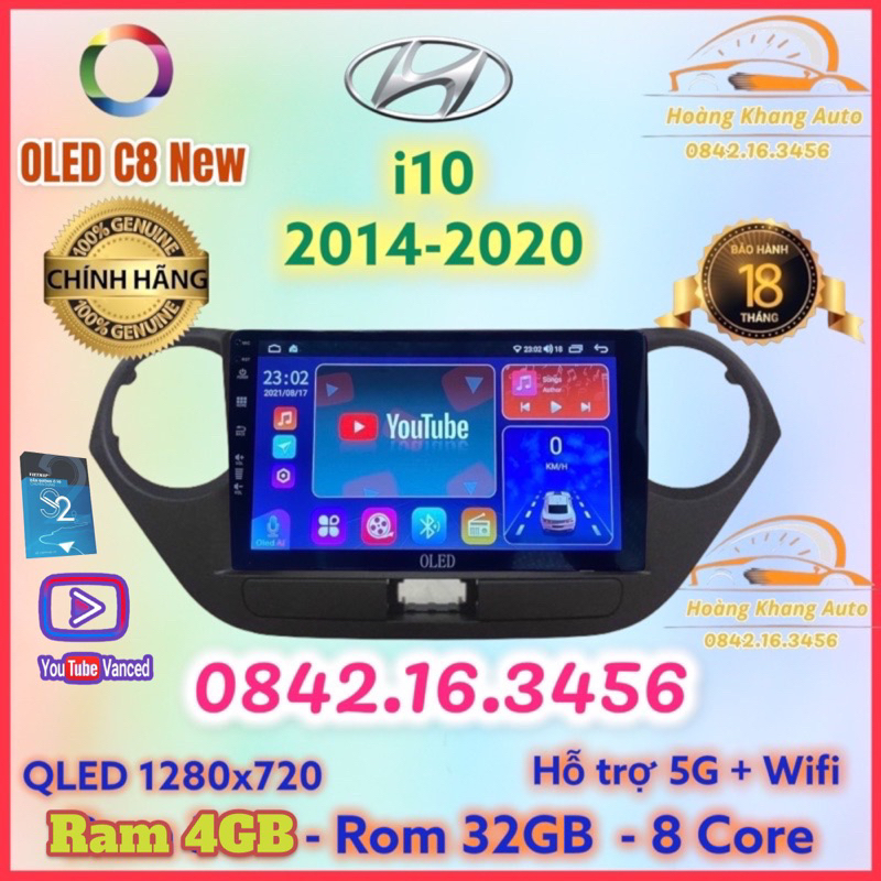Màn hình android OLED C8 New - OLEDPRO X4 theo xe i10 2014 - 2020, 9 inch kèm dưỡng và jack nguồn zin theo xe -