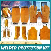 New Welding Apron Welders Protection Set Thorn Proof Leather Protective Work Yellow Heat Resistant Apron Sleeves Gloves